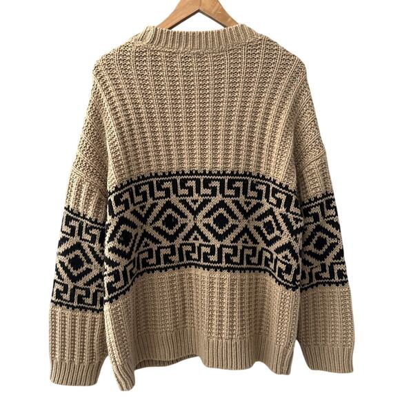 Evereve Amalie Tan Black Geometric Knit Button Up Cardigan Sweater Size Large - Picture 3 of 9